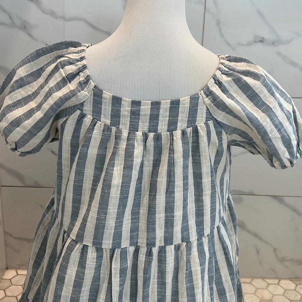 ❌ HAYDEN Striped Puff Sleeve Tiered Cotton Babydoll Dress Girls L